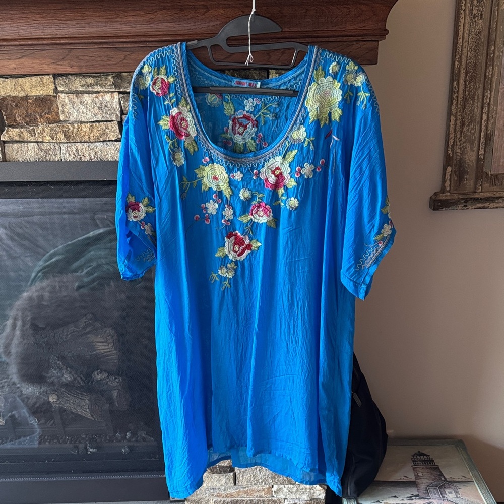 Johnny Was Elegant Blue Floral Women's tunic dress/top